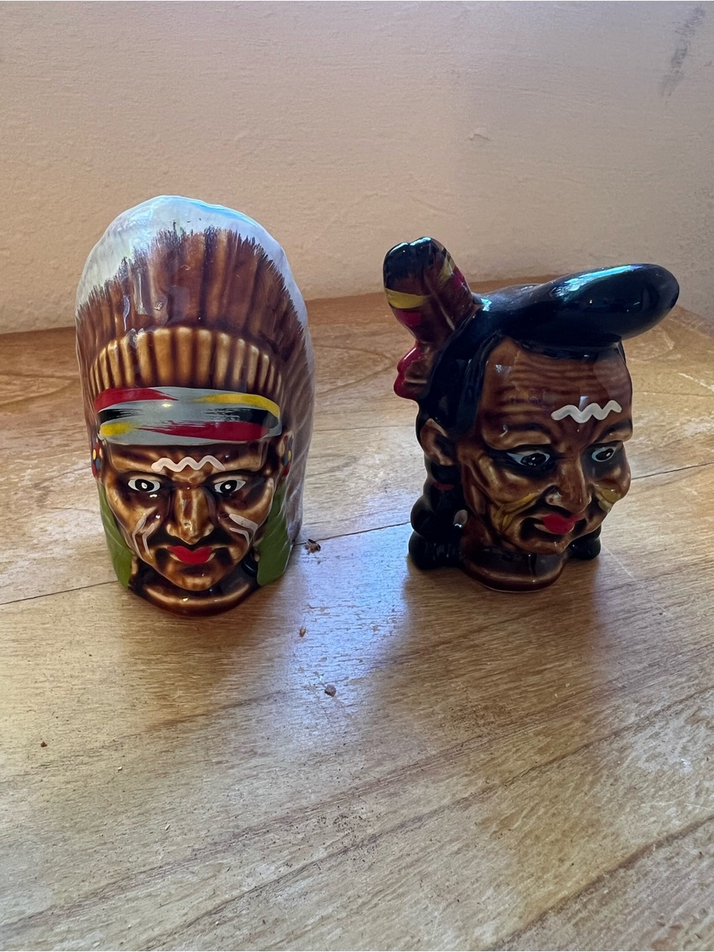 Native American chief and brave head bust salt and pepper shaker set